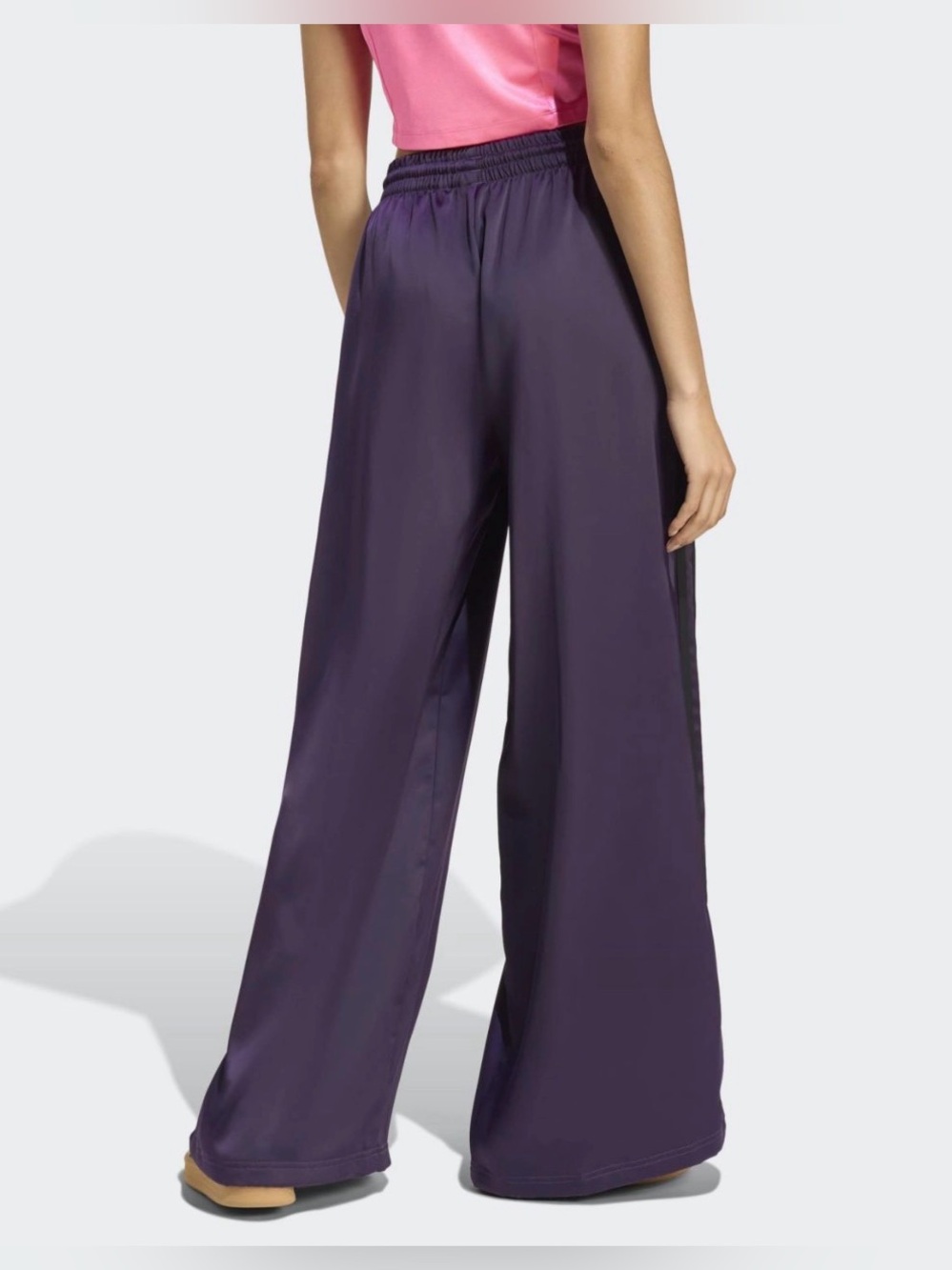 adidas Originals Adicolor Satin Wide Leg Track Pants in Purple - Picture 3 of 7